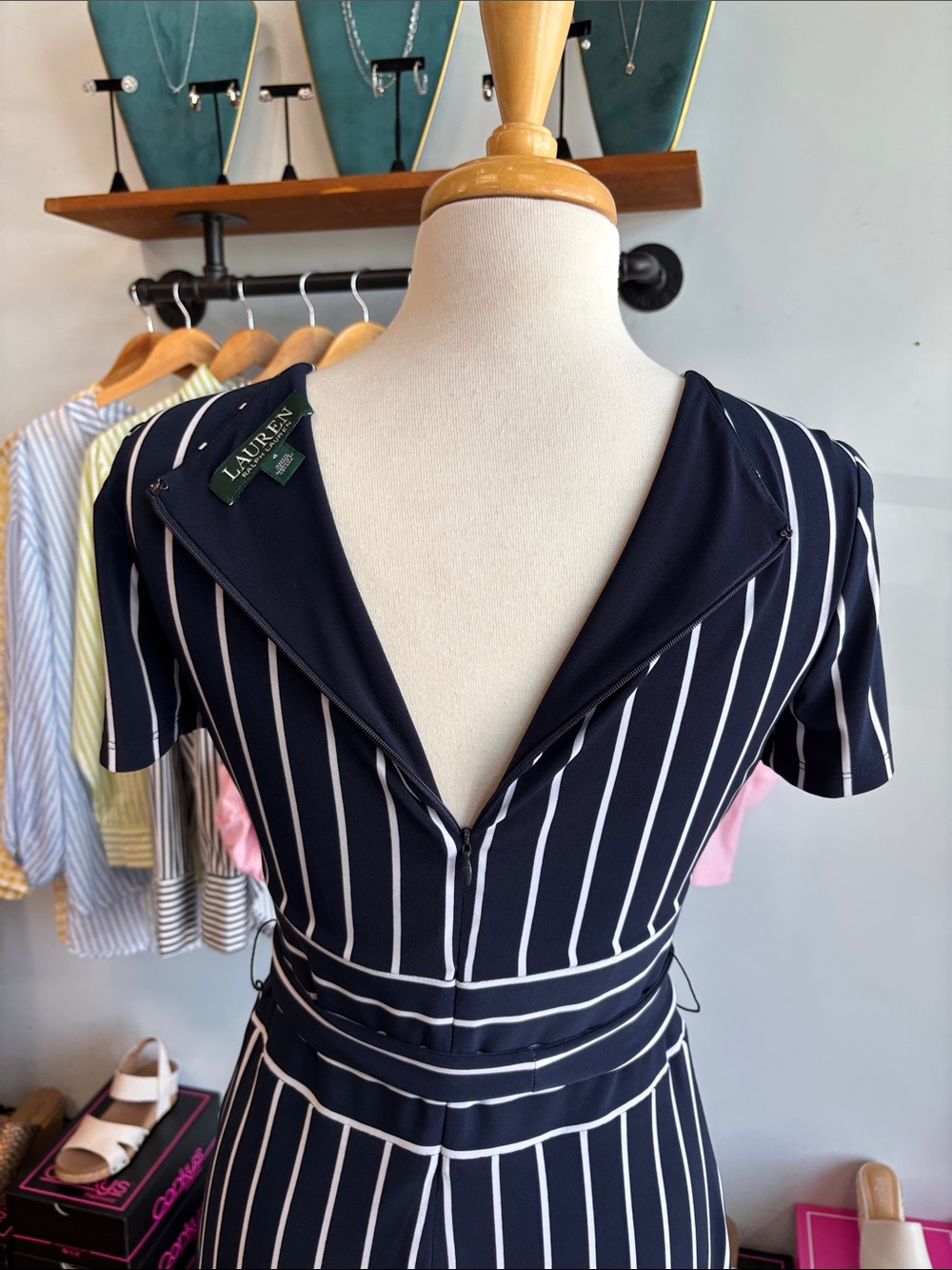 Lauren Ralph Lauren Navy Stripe Midi Dress - Picture 4 of 8